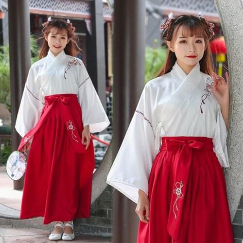 Woman Chinese Traditional Hanfu Dress Long Sleeve Elegant Folk Dance Stage Performance Skirt+Tops Tang Dynasty Ancient Costume