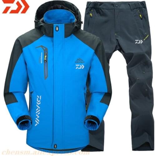 DAIWA Winter Thin Section Waterproof Fishing Clothes Mens Suit Outdoor Hiking and Windproof Sets Sport Quick-drying Pants