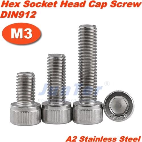 1000pcs/lot M3(3mm) A2 Stainless Steel Allen Blots Hex Socket Head Cap All Thread Screws Metric DIN912