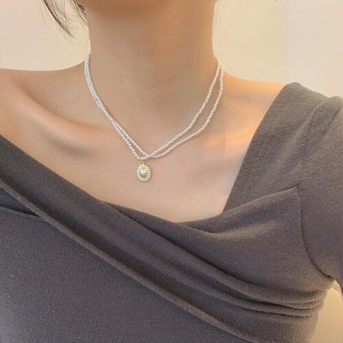 2021 Fashion Multilayer Pearl Necklace for Women Korean Elegant Round Pendant Necklaces Wedding Vintage Jewelry Gifts