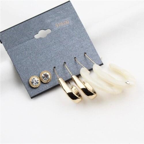 3 Pairs/Set Fashion Charming Crystal Hoop Earrings Set for Women Punk Alloy Acrylic Hoop Earrings Jewelry Accessory 2020 Hot