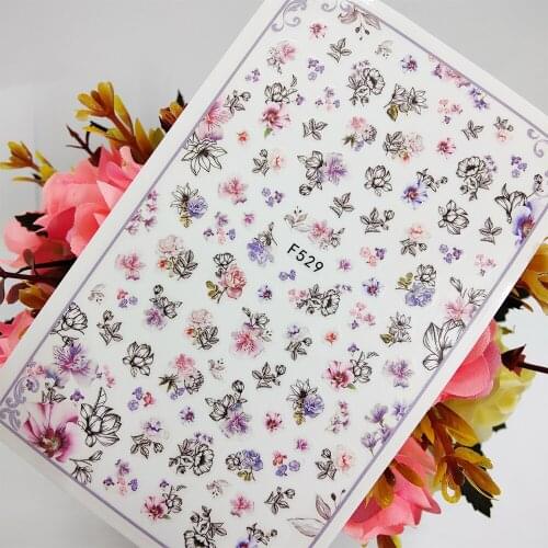 3D Nail Sticker Sliders Foil Peach Blossom Self Adhesive Designs Geometry Flowers Nail Art Decoraciones Manicure Accesorios Tips