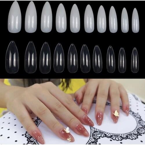 600pcs Stiletto Nail Art Tips Clear/Natural Artificial False Nail Full Cover Flat Shape Manicure Salon Tool Fake Nails Tips