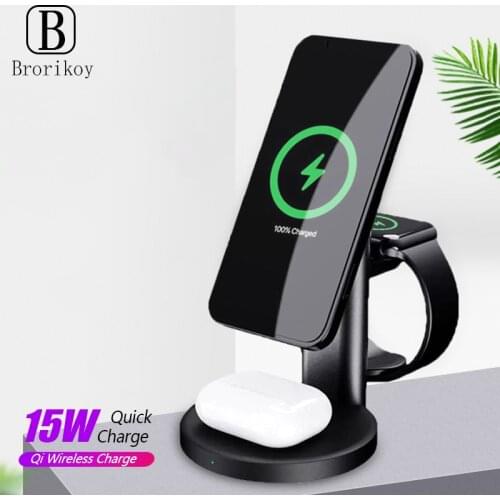 15W Qi Fast Wireless Charger Stand For iPhone12 Mini Pro Max Apple Watch 5 4 3in1 Foldable Charging Dock Station for Airpods Pro