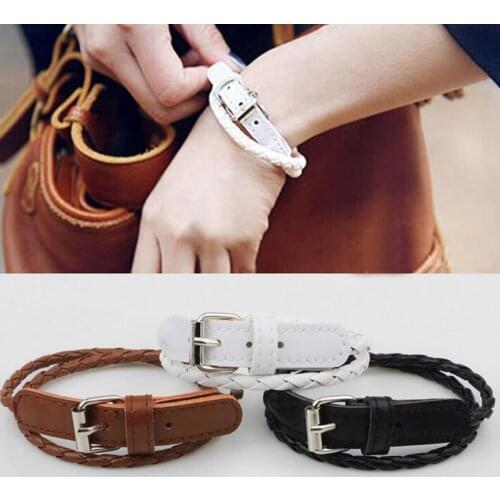 Faux Leather Bracelet Belt Buckle Leather Woven Bracelet Double Layer Bracelet Handmade Weave Jewelry Accessories