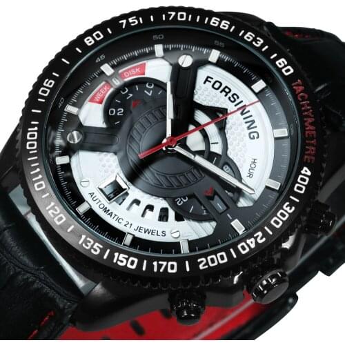 Forsining Sport Watches for Men Mechanical Wristwatches Casual Military Watch Luxury Brand Leather Strap Glow Clock montre homme