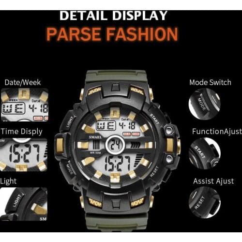Reloj hombre Digital Mens Digital Watch Smael Luxury Mens Military Army Watch Digital LED Electronic Waterproof Men Watches