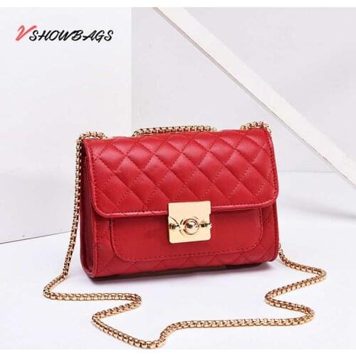 Female PU leather handbags designer for women ladies handbags high quality popular shoulder bags square luxury gold chain bags