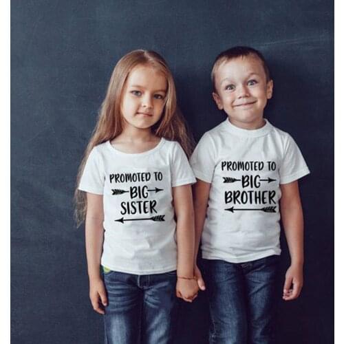 Promoted To Big Brother Big Sister Kids Matching Tshirt Tops Summer Short Sleeve Toddler Boy Girl T-Shirt Children Casual Outfit