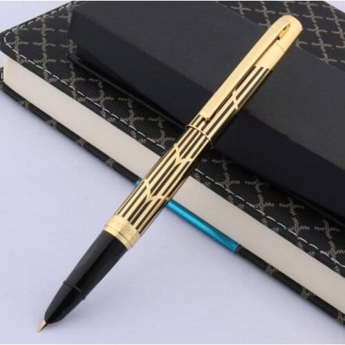 DKW Elegant golden piece Trim Black and gold stripes F NIB Fountain Pen