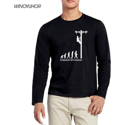 Evolution Of Lineman T-Shirt Funny Birthday Gift For Electrician Men Dad Papa Father Husband Long Sleeve O Neck Cotton T Shirt