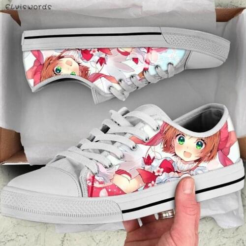 ELVISWORDS Anime Variety Sakura Prints Canvas Shoes Spring Women Low Top Vulcanize Shoes Teen Girls Sneakers Zapatos White Black