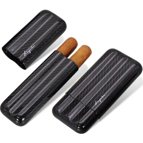 Laifuli Black Carbon Fiber Cigar Case 2 (3) Tube Super Light Travel Cigar Holder 59R Mini Humidor for Cohiba Cigar Accessory