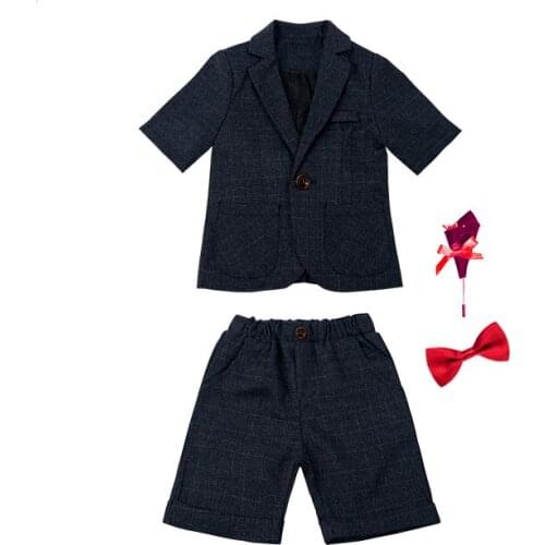 Boys Summer Vest Shorts 2PCS Formal Clothing Set Kids Birthday Wedding Dress Skirt Photography Suit Gentleman Children Costumes