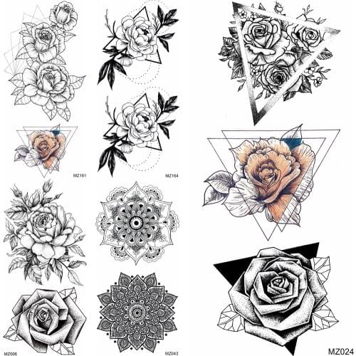 Fashion Mandala Flower Temporary Tattoos Sticker Geometric Rose Wolf Lion Tattoos Sticker For Adult Body Art Arm Wasit Tattoos
