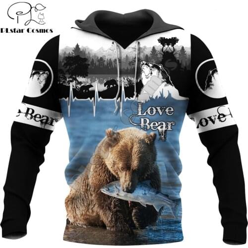 Autumn Fashion Hoodies Beautiful Bear Fishing 3D Printed Mens Sweatshirt Unisex Zip Pullover Casual Harajuku Streetwear DW0368