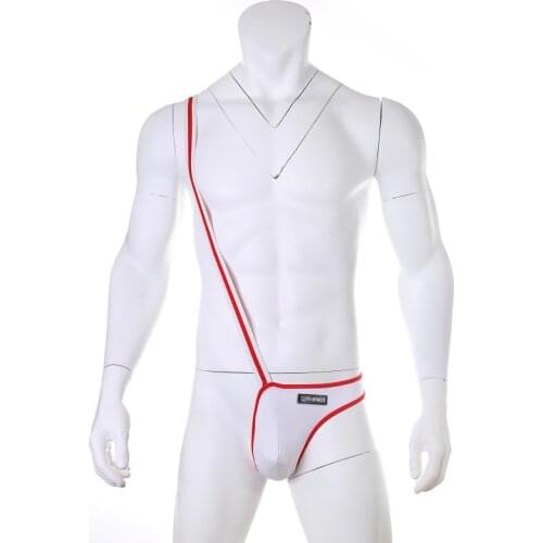 Men Jumpsuit Sexy One Shoulder G-String Thong Bodysuit Mankini Sexy Lingerie Bodysuits Fancy Costume Clubwear Underwear