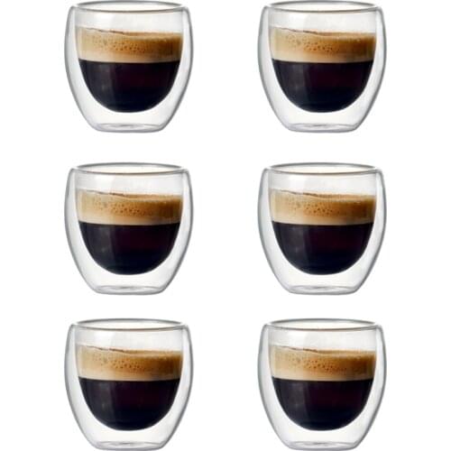 Set of 2/6 80ml Double-wall Insulated Glass Coffee Cup Set for Drinking Teacup of Coffee,Latte,Espresso Cup or Tea Drinking Cup