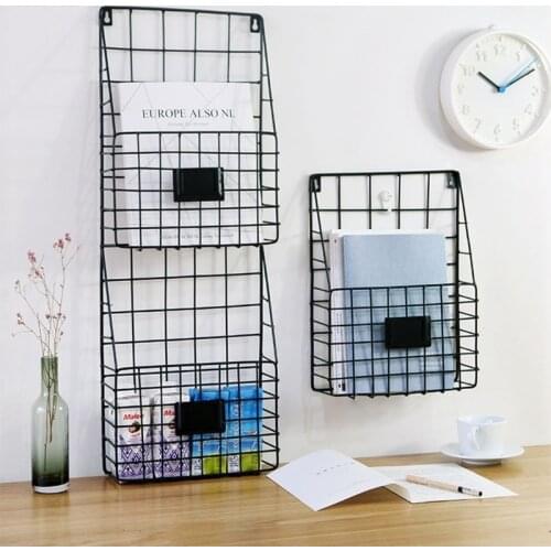 Wall-mounted Grid Hanging Rack Newspaper Magazine File Iron Storage Basket Office Home Suppies