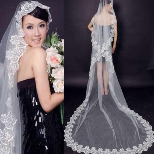 New 2019 Fast Delivery Hot Sale Big Discount One Layer Lace Edge Best Price Bridal Veil Formal Wedding Veil For Ladies Cheap Lon