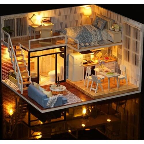 New 3D Wooden Doll House Villa Furniture DIY Miniature Model LED Light 3D Wooden Dollhouse Christmas Gifts Toys For Children