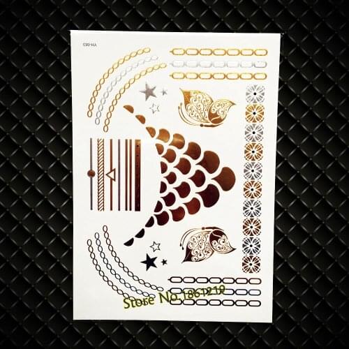 New Big Size Flash Gold Tattoo Choker Henna Pattern Sexy Women Body Art Arm Sleeve Tattoo Jewelry Stickers Golden GYH63
