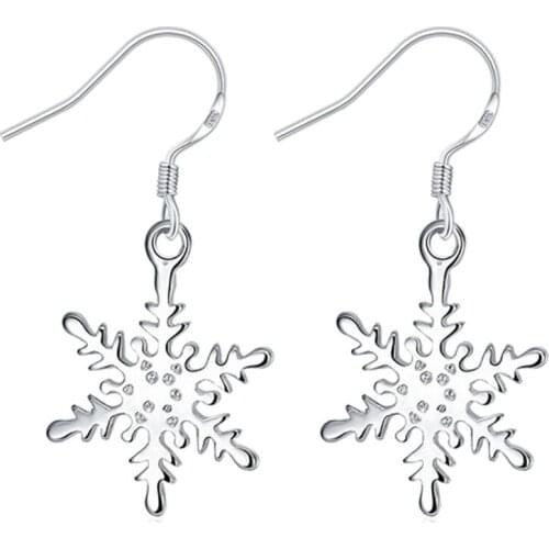 New Christmas Gift Snowflake Earrings 925 Silver Color Earrings for Womens Holiday Gifts