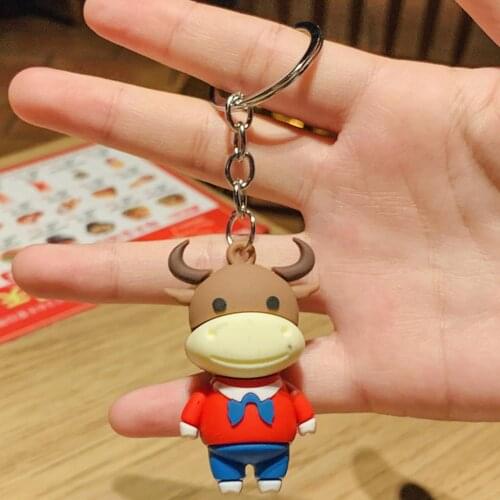 Ox Year Cow Doll Car Keychain Keyring Storage Bag Ornament Small Pendant Gift