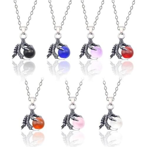 Steampunk Chinese Dragon Claw Bead Amulet Necklace Vintage Rotatable Crystal Beads Paws Animal Pendants Necklaces Unisex Jewelry