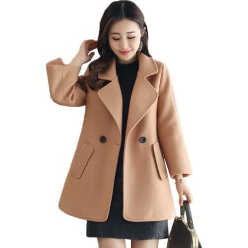 Women Woolen Coat New Korean Autumn Winter Clothes Solid Short Outerwear Loose Large Size Pink Wool Coat Women Clothing Jacket