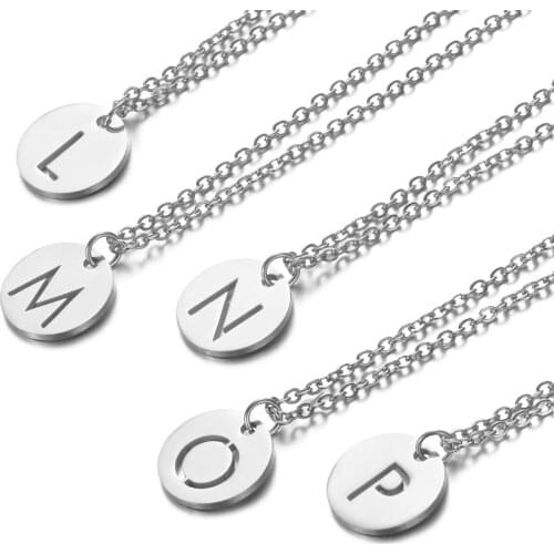 2019 316L Stainless Steel A-Z 26 English Alphabet Letter Necklace 12mm Round Coin Pendant Gold Long Chain Initial Necklace Gift