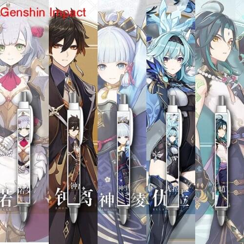 Hot Anime Game Genshin Impact KeQing Cosplay Ballpoint Pen 15*135mm Mechanical Pencil Student Stationery Anime Sweet Peripheral