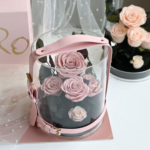 Eternal rose acrylic crystal gift box real roses last a year or more portable flower box for valentines day wedding christmas