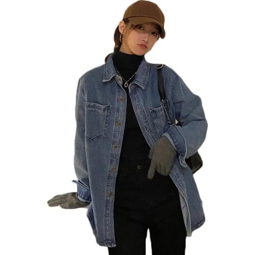 Retro Casual Denim Shirts 2021 New Spring and Autumn Korean Wild Loose Tops Female Student Long-sleeve Denim Blouses NS2525