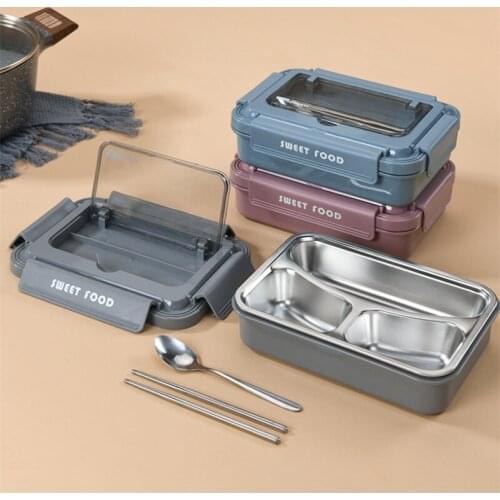 Simple 304 Stainless Steel Lunch Box with Compartments Japanese Portable Bento Box for Kids Kitchen Leak-proof Food Container