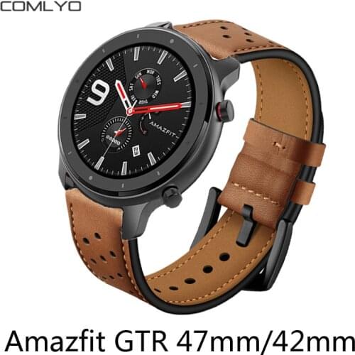 Band for Xiaomi Huami Amazfit GTR 47mm 42mm Strap Leather smartwatch wrist belt metal black buckle bracelet Accessories