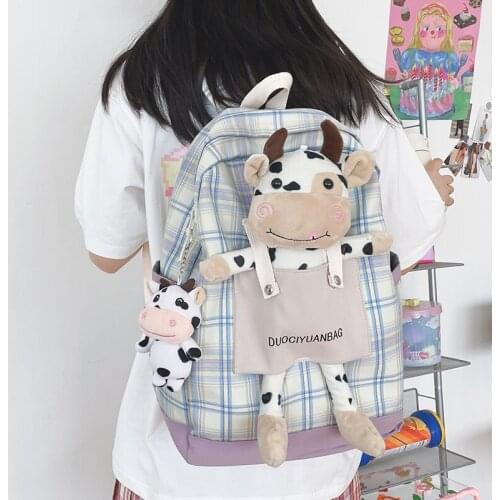 New Canvas Backpacks for Women Plaid School Bag Female Large Capacity Travel Rucksack Preppy Style Back Pack Youth Bag Pack 2021