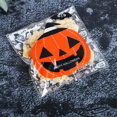 Happy Halloween Candy Bag Gift Cookie Bags Biscuits Snack Plastic Packaging Bags Halloween Party Decoration Supplies 100Pcs