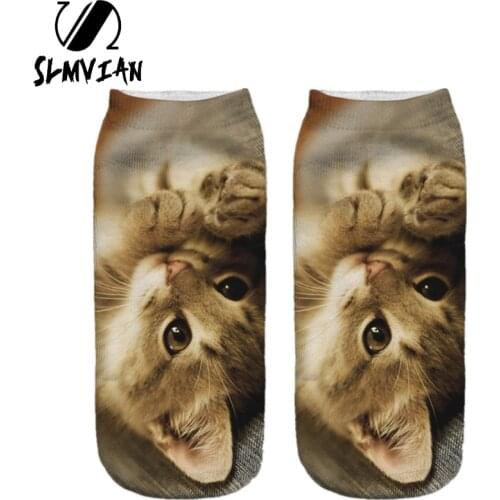 SLMVIAN 1 pair Multiple Colors Women 3D Printed Socks Cute cartoon Cat Low Cut Ankle Socks Womens Casual Socks