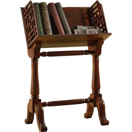 Magazine Rack Retro Floor Book Shelf European Solid Wood Small Bookshelf Villa Newspapers Rack Hotel the Newspaper Stand