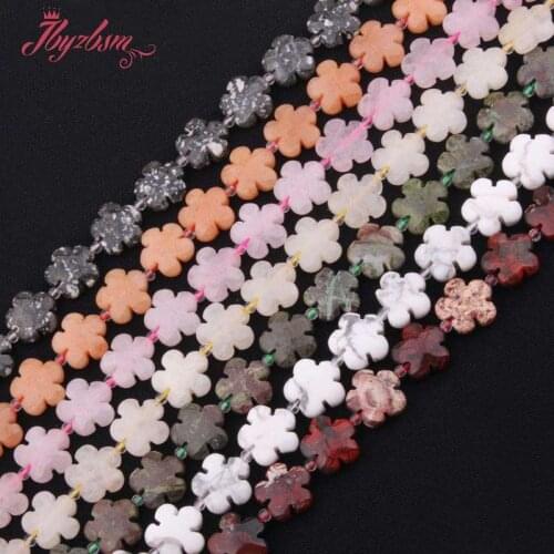 Natural Flourite Tigers Eye Howlite Flower Shape Loose 15MM Stone Beads For DIY Necklace Bracelets Jewelry Making Strand 15"