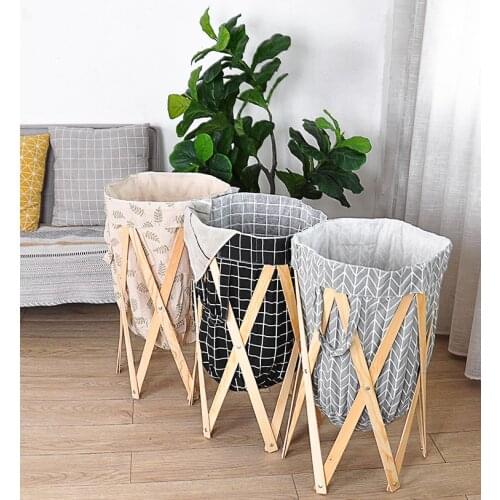 Bathroom Nordic Wood Cotton Fabric Dirty Clothes Basket Sundries Storage Multi-function Foldable Laundry Storage Basket ZH350