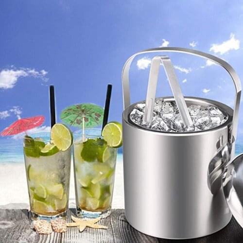Ice Buckets with Stainless Steel Ice Tongs Double Wall Ice Bucket with Lid Silver Ice Wine Chiller for Bar Paties Ice Buckets
