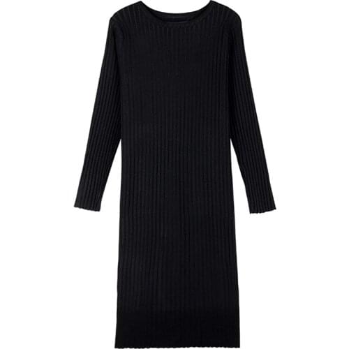 Spring Womens Clothing Knitt Dress 2021 New Female Long Dress Base Black Sweater Elasticity Sweater Hedging Lady Vintage Dress