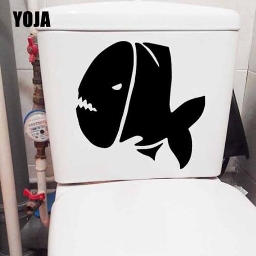 YOJA 23.1X23.1CM Funny Toilet Decal Fish Piranha Wall Sticker Kids Rooms Home Decor T5-0417