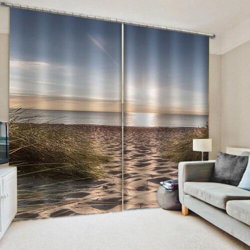 Nature scenery curtain Bedroom living room windproof thickening blackout fabric Seaside scenery curtains