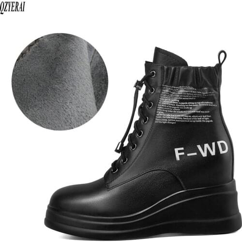 New Winter women shoes 100% natural Genuine leather boots women boots wedge Warm fur Female boots cowhide Chelsea snow boots