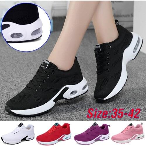 2021 Women Running Shoes Air Cushion Height-Increase Sports Sneakers Lightweight Breathable Mesh Female Walking Lace Up Shoes