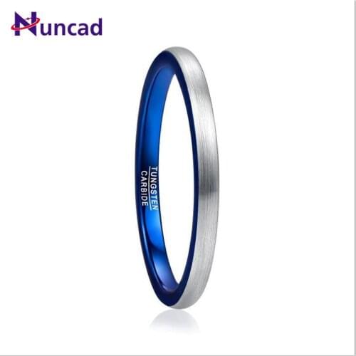 NUNCAD 2mm Ring Blue Plated Stacking Tungsten Carbide Ring Women Jewelry Wedding Band Brushed Finish Comfort Fit Size 5-10