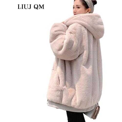 Winter Thick Warm Faux Fur Coat Oversize 2021 New Fashion Women Hooded Long Sleeve Faux Fur Jacket Luxury Winter Short Coats